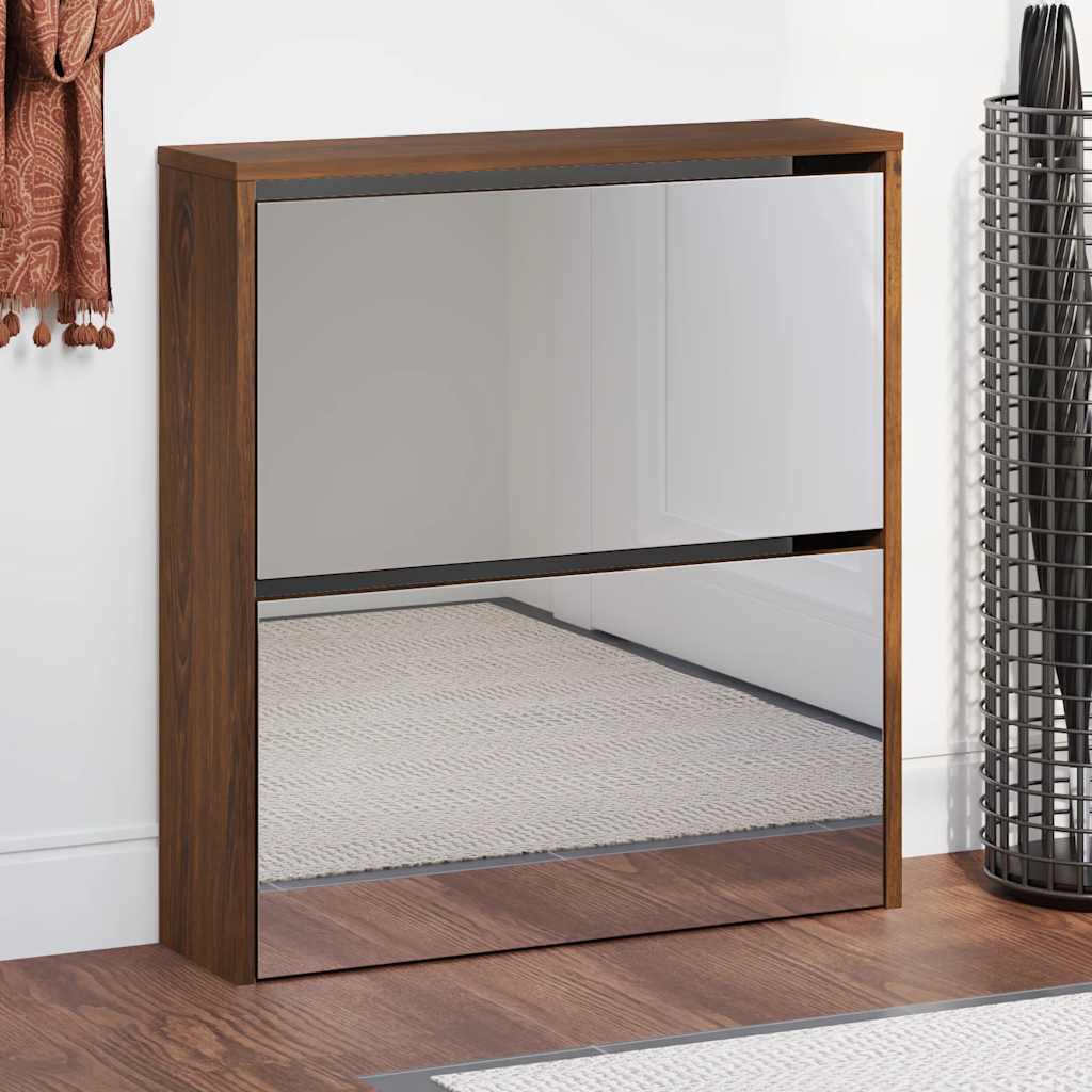 Shoe Cabinet with Mirror 2-Layer Brown Oak 63x17x67 cm