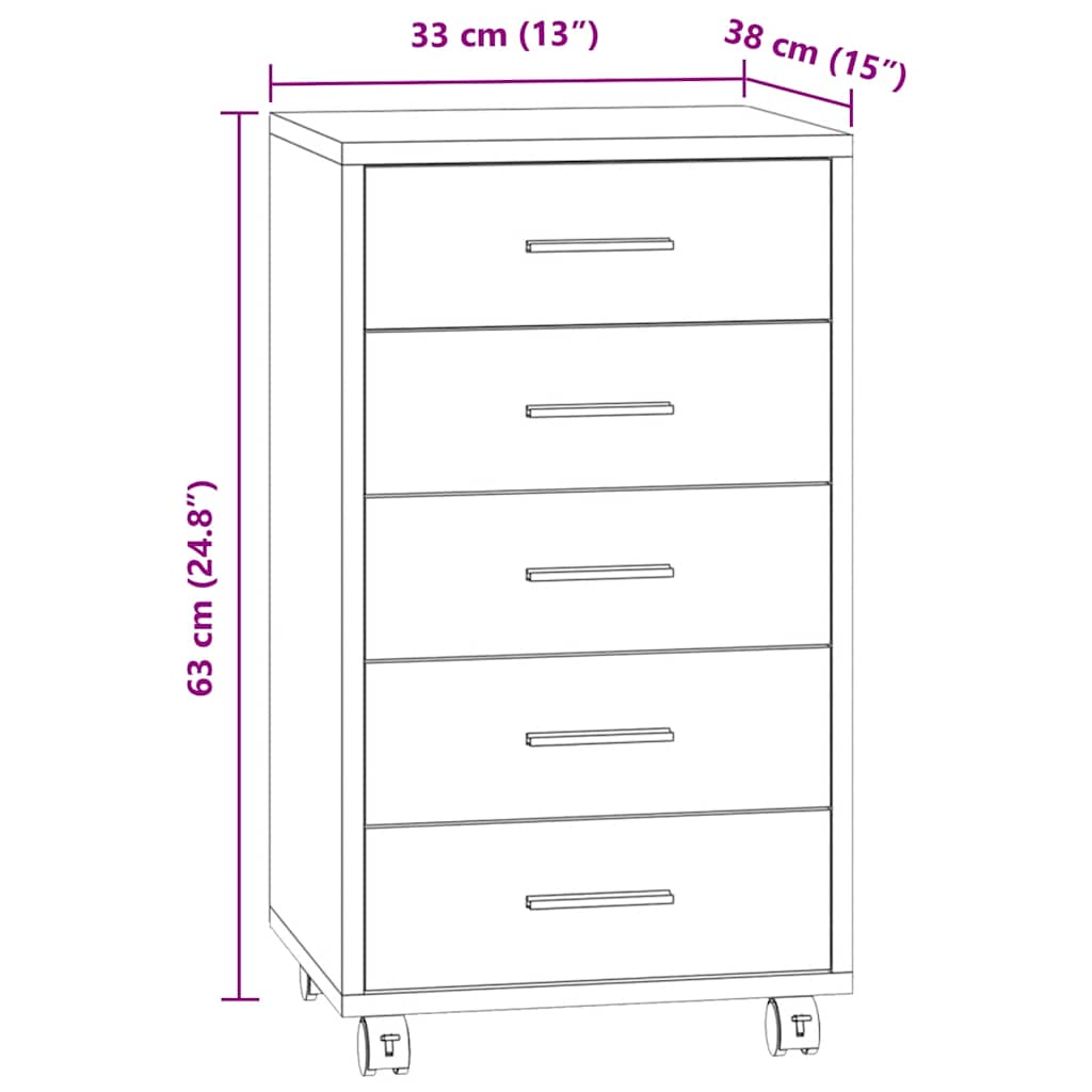 Drawer Cabinet with Castors Grey Sonoma Engineered Wood