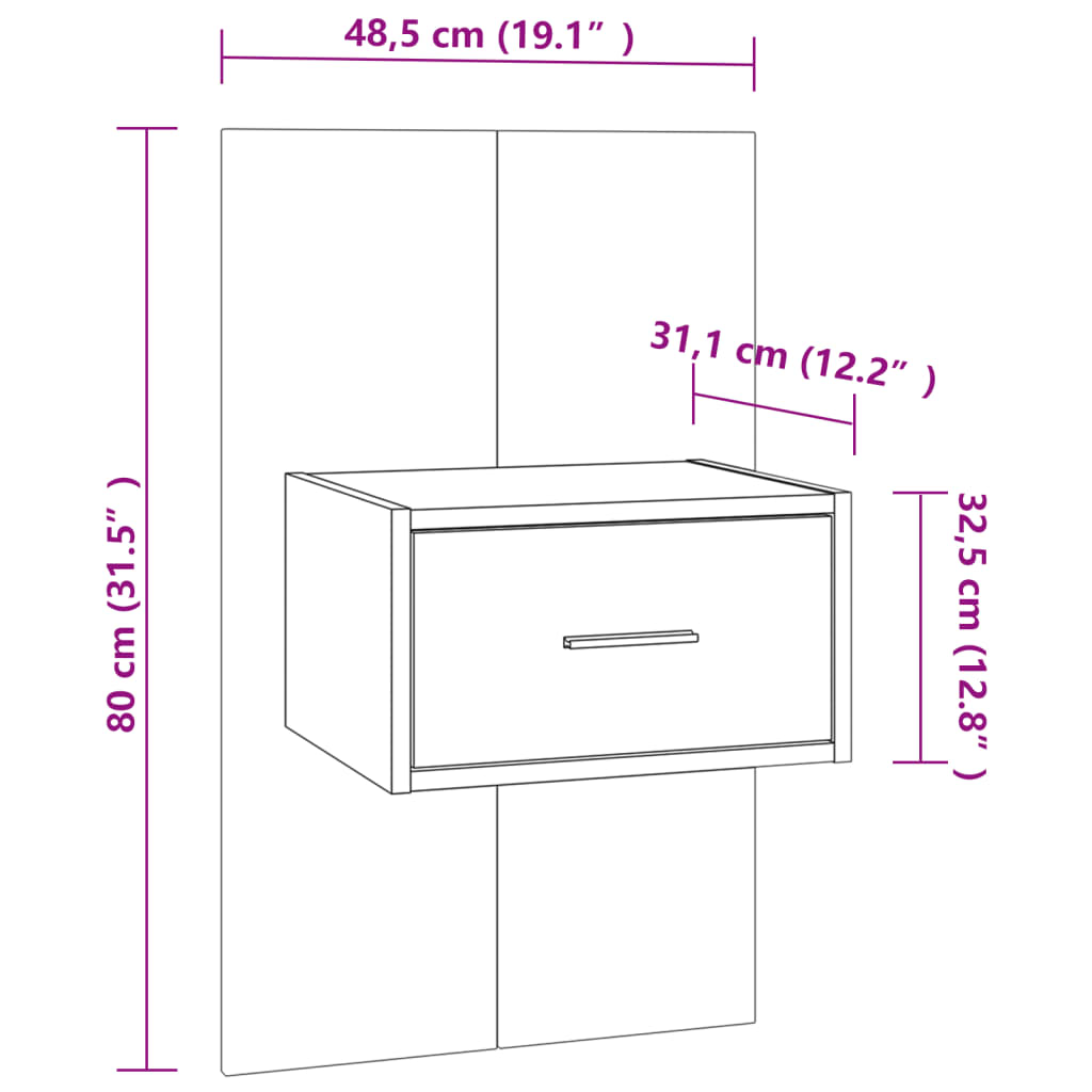 810972 vidaXL Wall-mounted Bedside Cabinets 2 pcs White