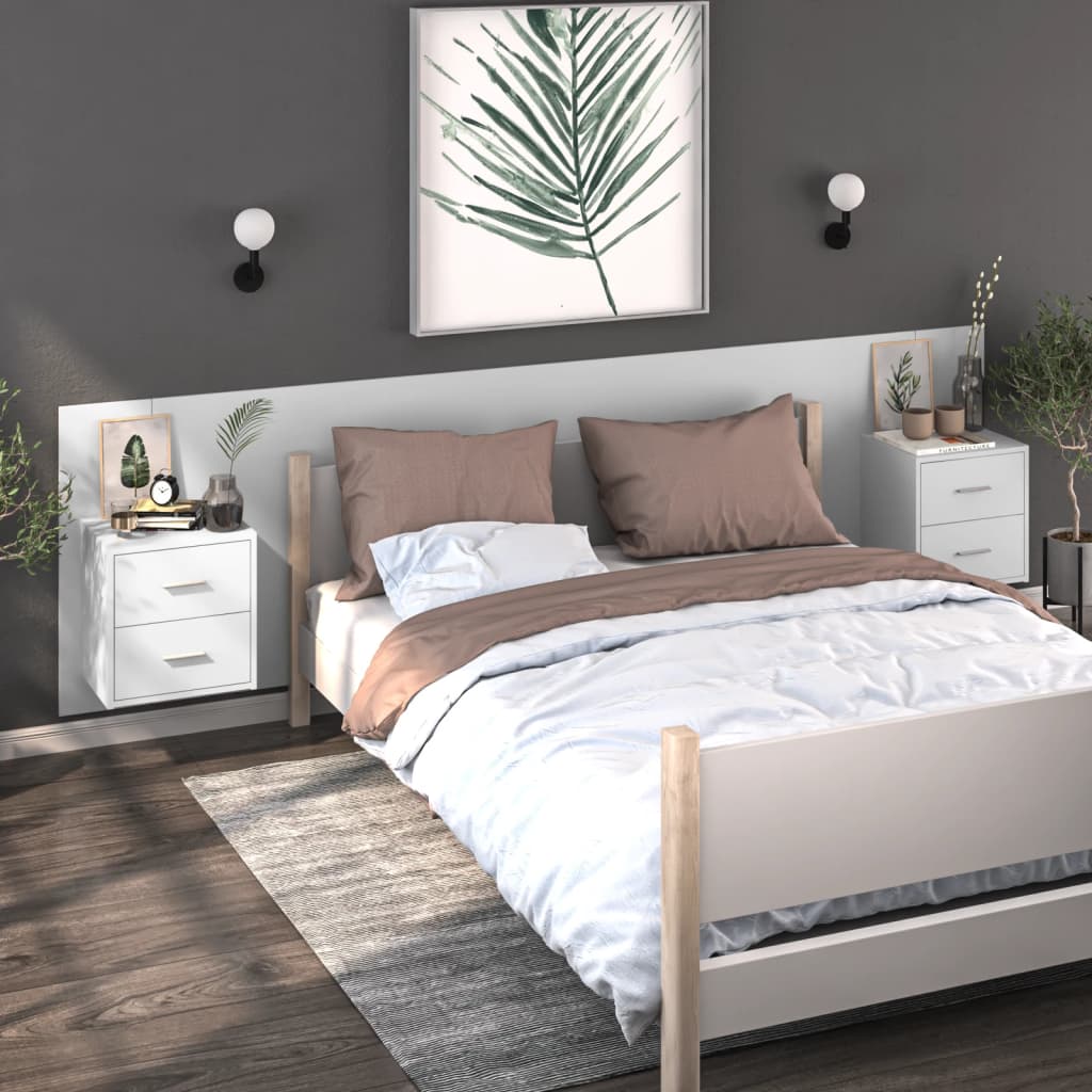 810990 vidaXL Wall-mounted Bedside Cabinets 2 pcs White