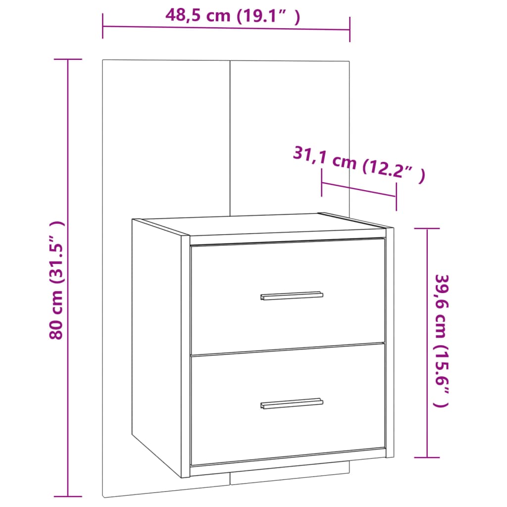 810997 vidaXL Wall-mounted Bedside Cabinet Concrete Grey