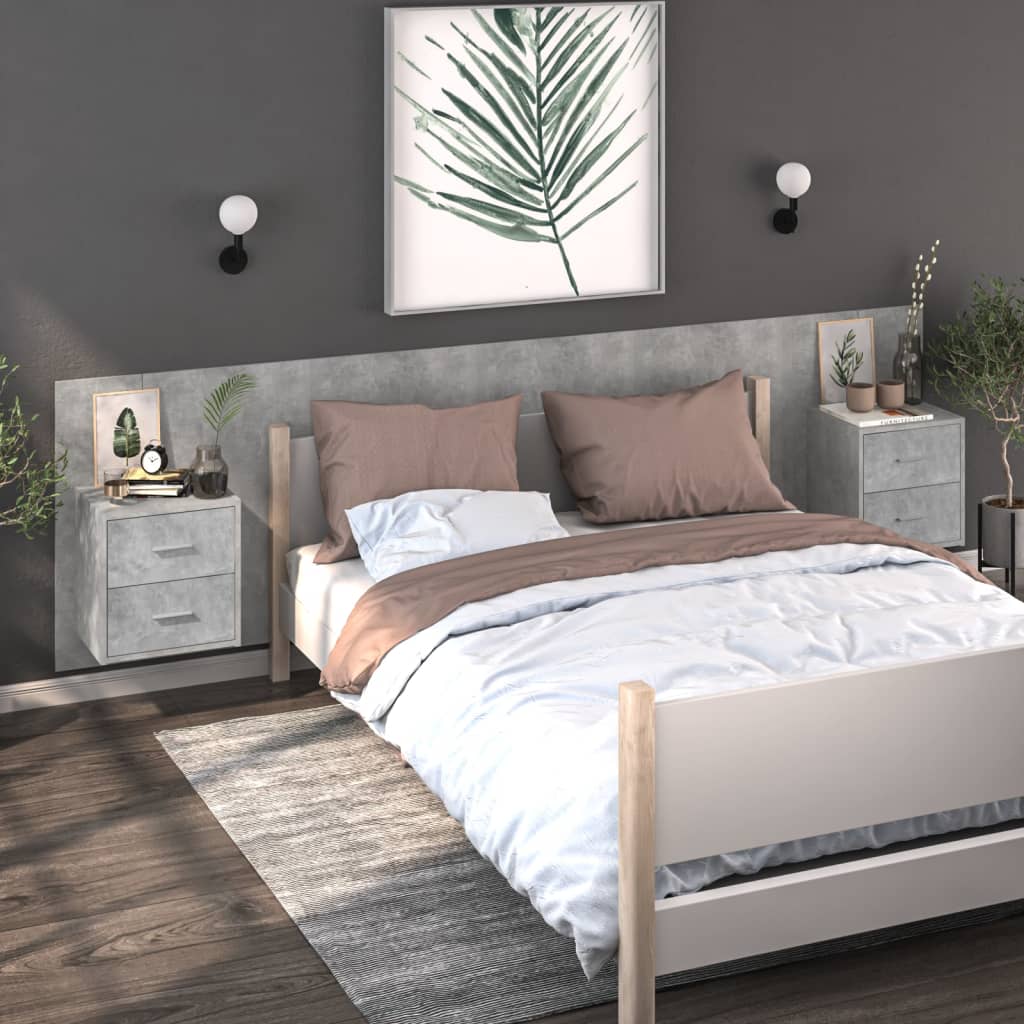 810998 vidaXL Wall-mounted Bedside Cabinets 2 pcs Concrete Grey