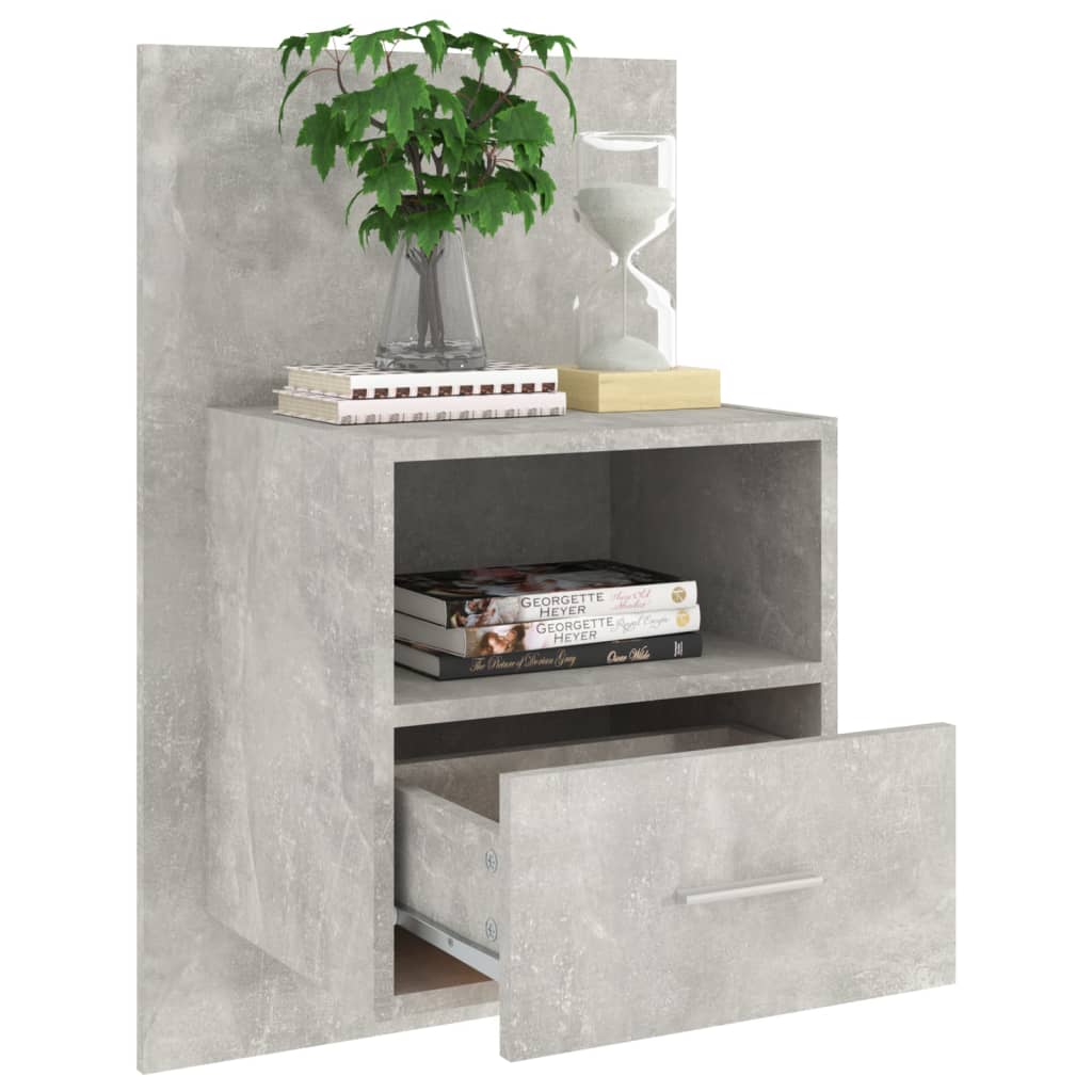 811016 vidaXL Wall-mounted Bedside Cabinets 2 pcs Concrete Grey