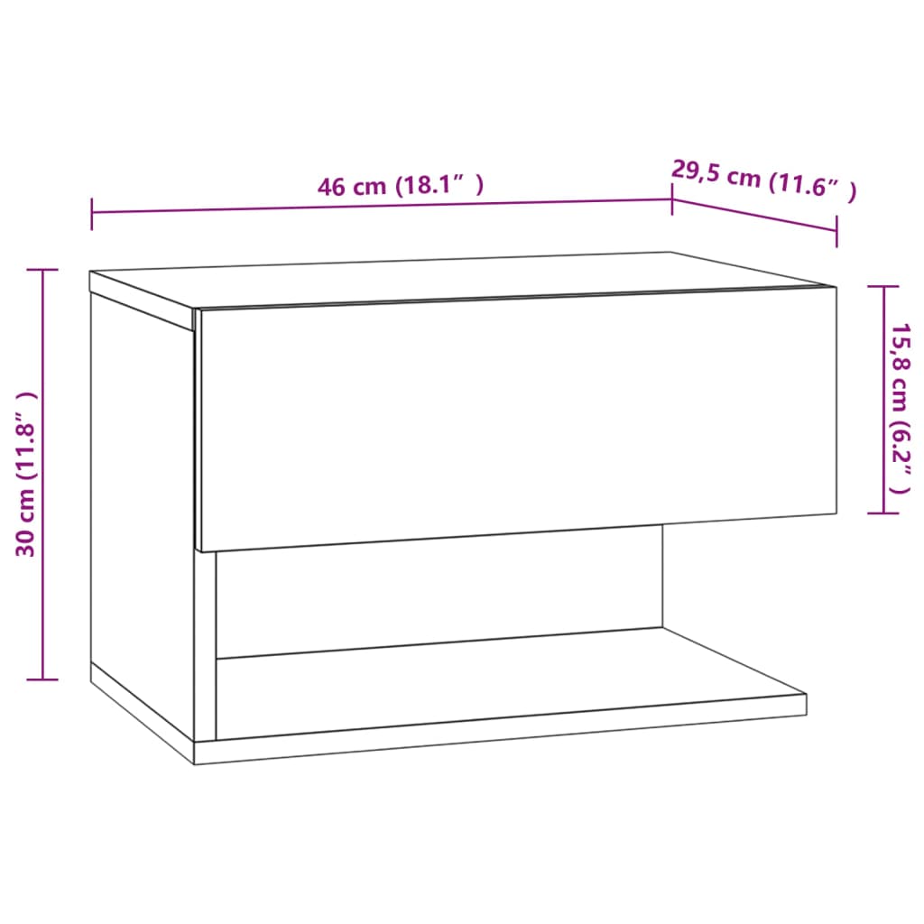 816948 vidaXL Wall-mounted Bedside Cabinet Grey Sonoma