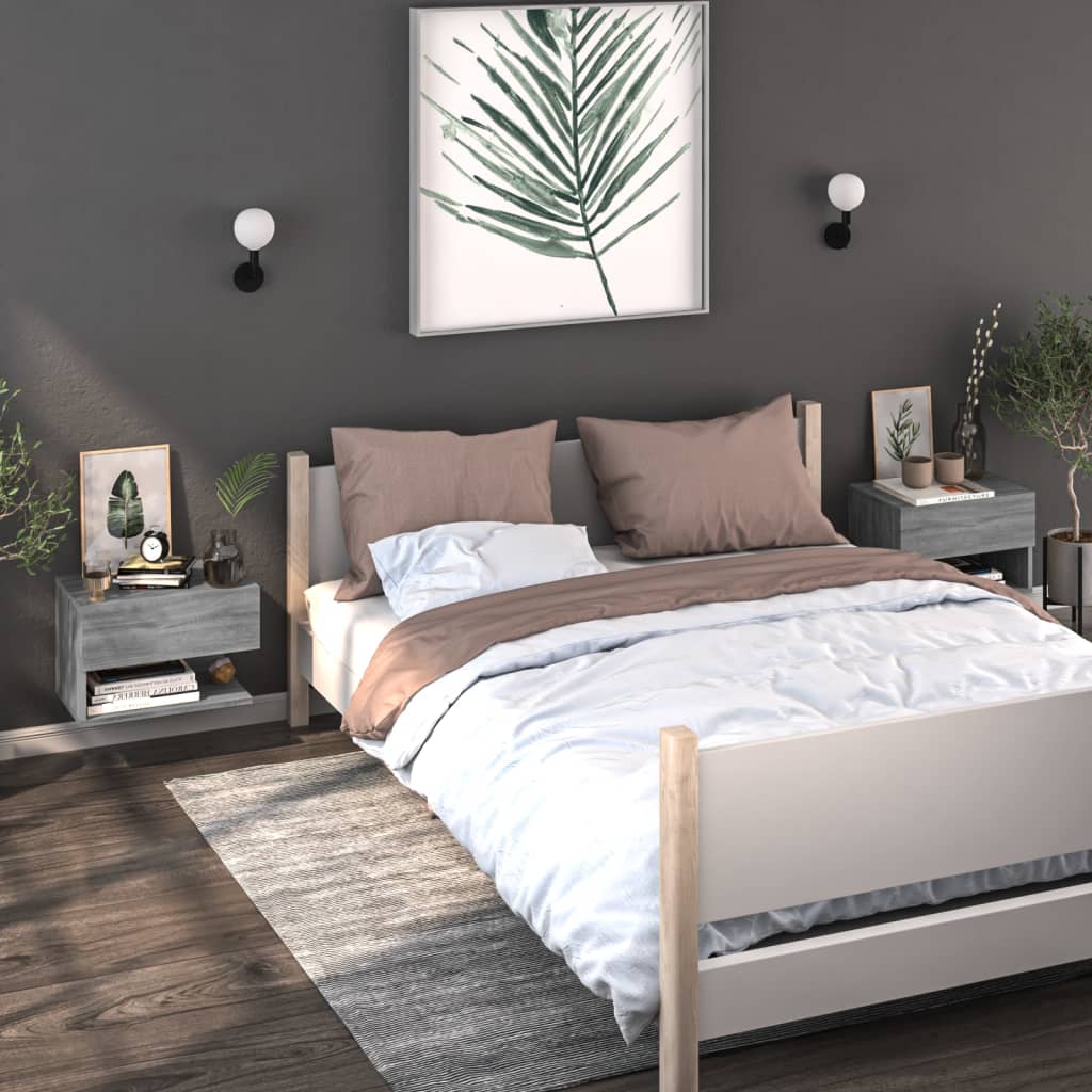 816949 vidaXL Wall-mounted Bedside Cabinets 2 pcs Grey Sonoma