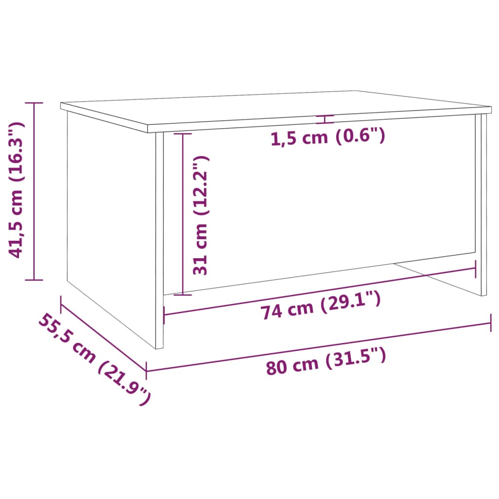 Coffee Table | Smoked Oak | Engineered Wood | 80x55.5x41.5 cm