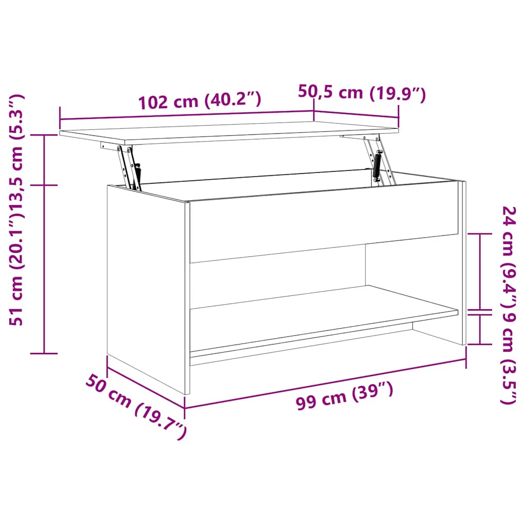 Coffee Table Brown Oak 102x50x52.5 cm Engineered Wood