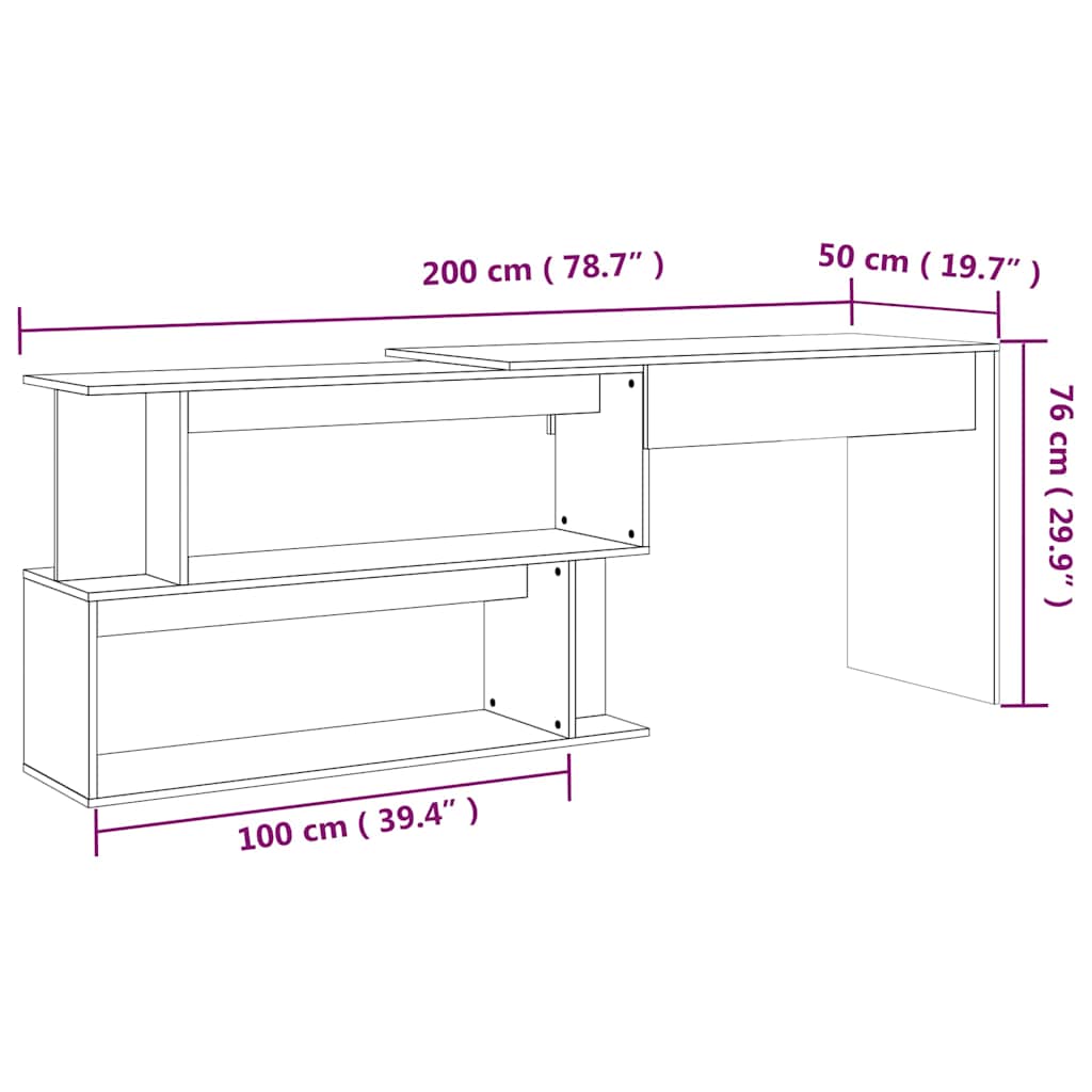 Corner Desk Grey Sonoma 200x50x76 cm Engineered Wood