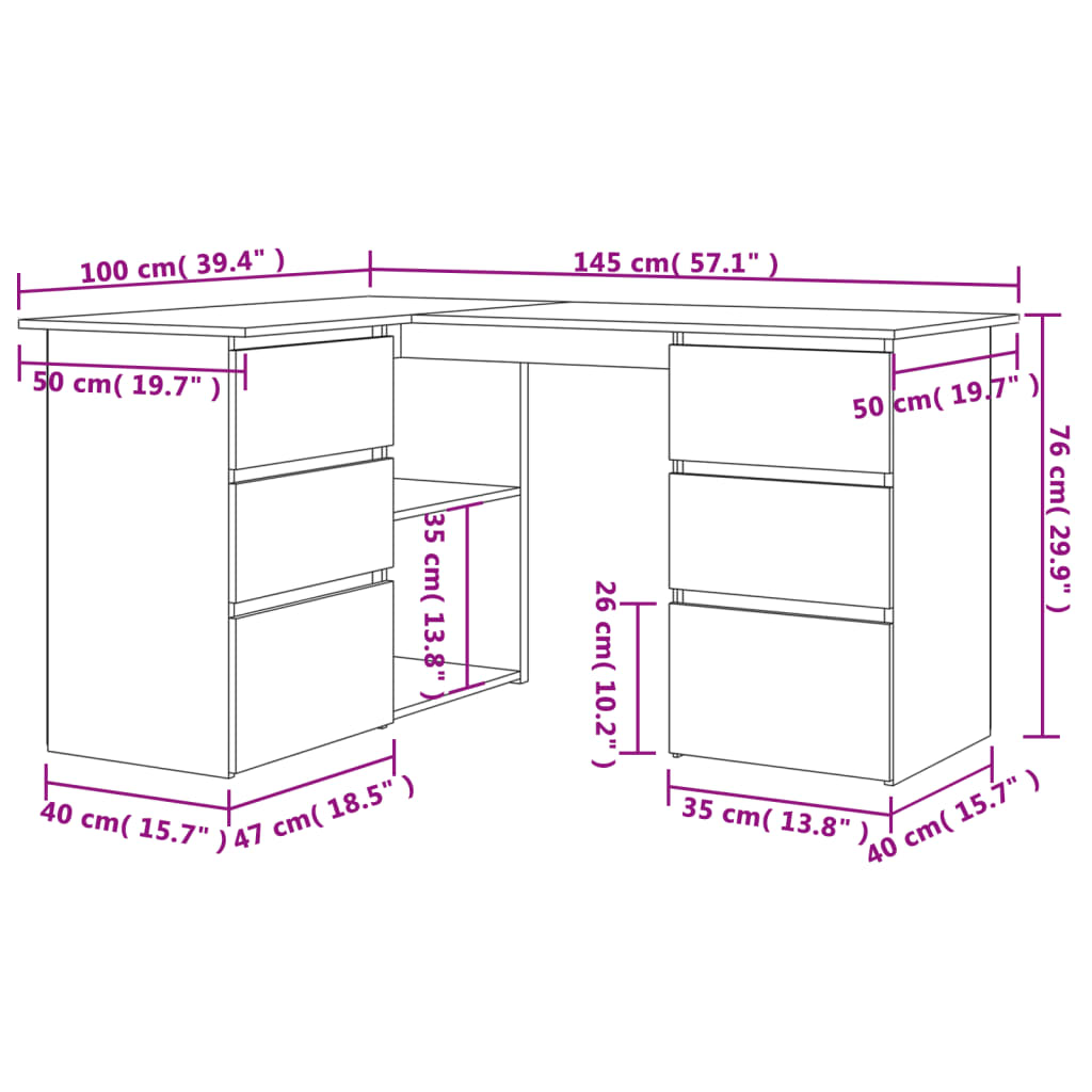 Corner Desk Grey Sonoma 145x100x76 cm Engineered Wood