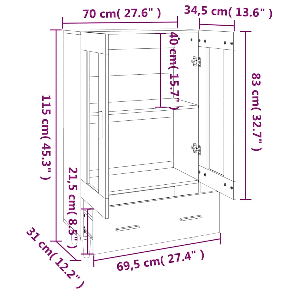 Highboard Sonoma Oak 70x31x115 cm Engineered Wood