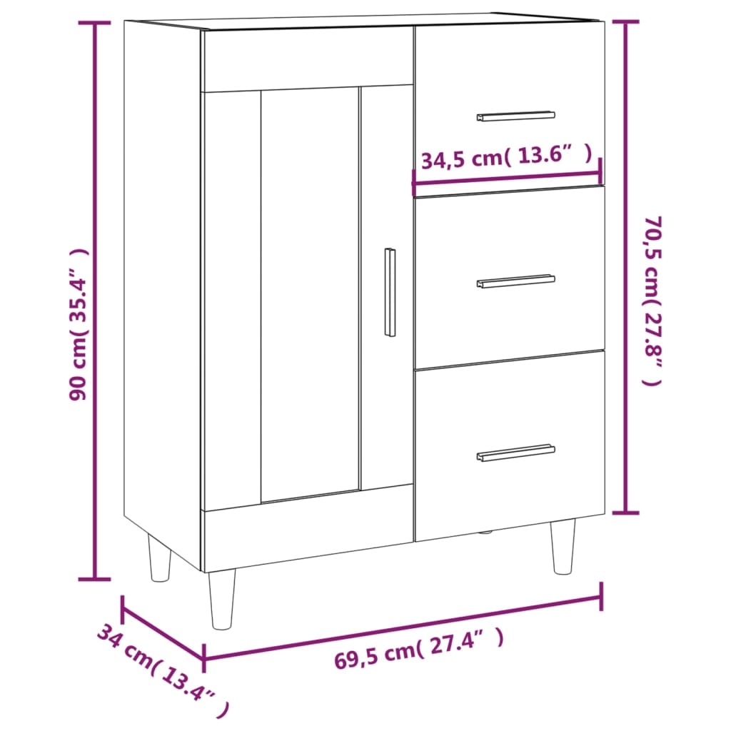 Sideboard Grey Sonoma 69,5x34x90 cm Engineered Wood