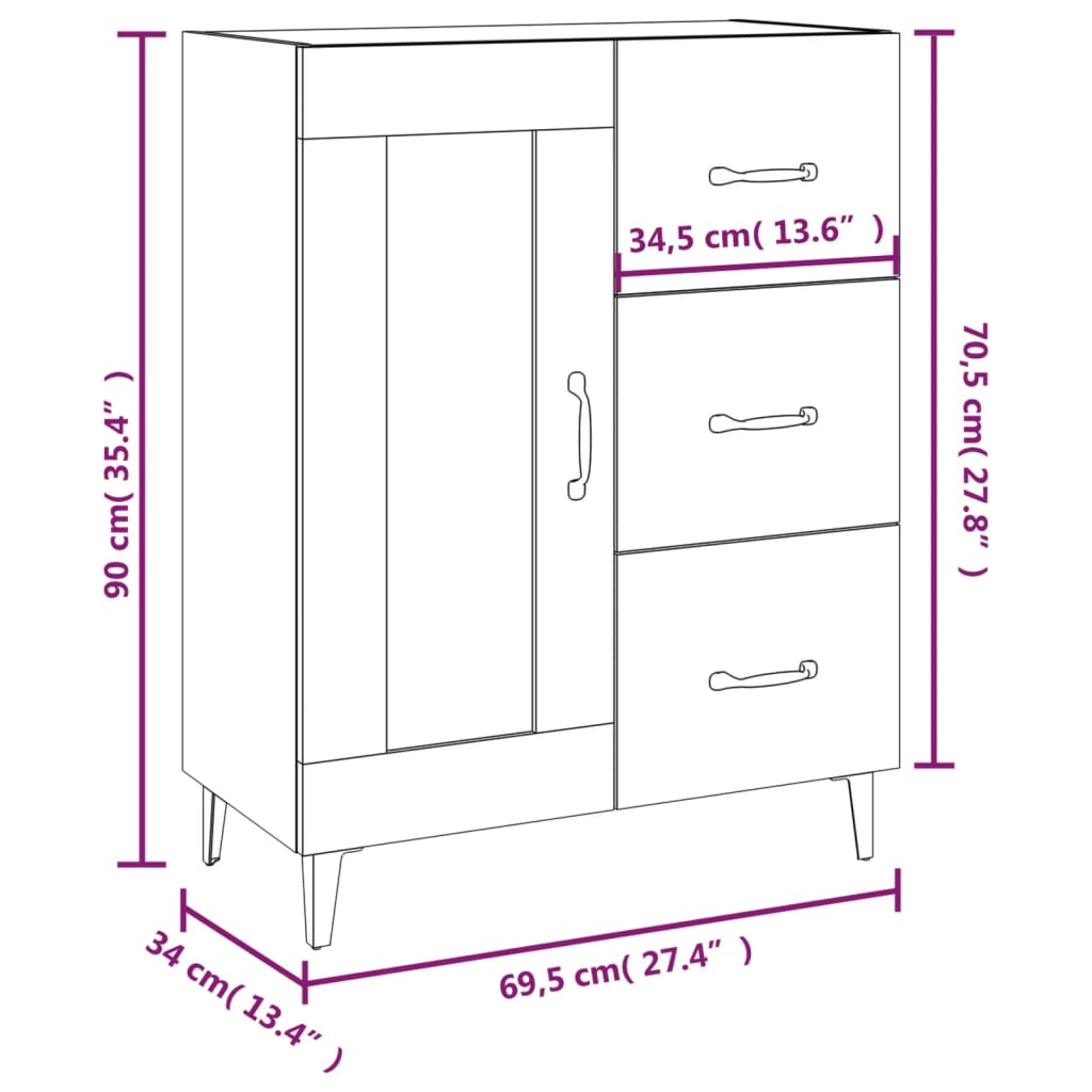 Sideboard Grey Sonoma 69.5x34x90 cm Engineered Wood