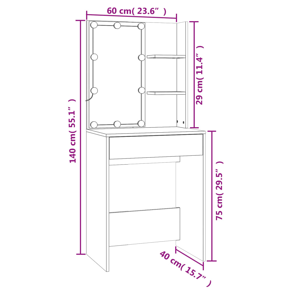 Dressing Table Set with LED White Engineered Wood