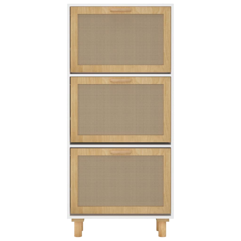 Shoe Cabinet White 52x25x115 cm Engineered Wood&Natural Rattan