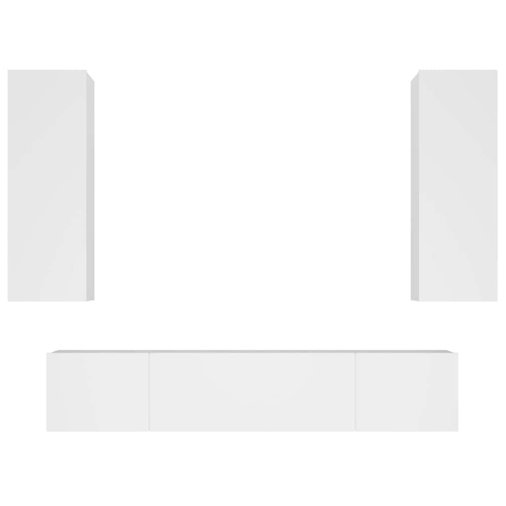 4 Piece TV Cabinet Set White Engineered Wood