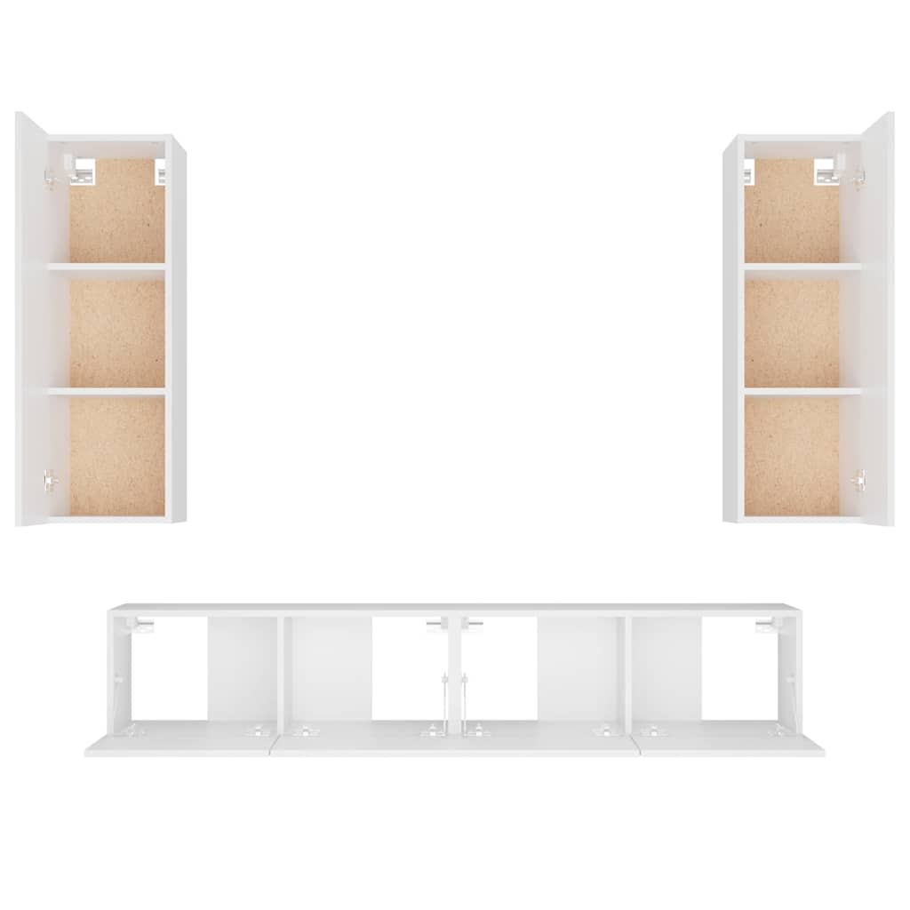 4 Piece TV Cabinet Set White Engineered Wood