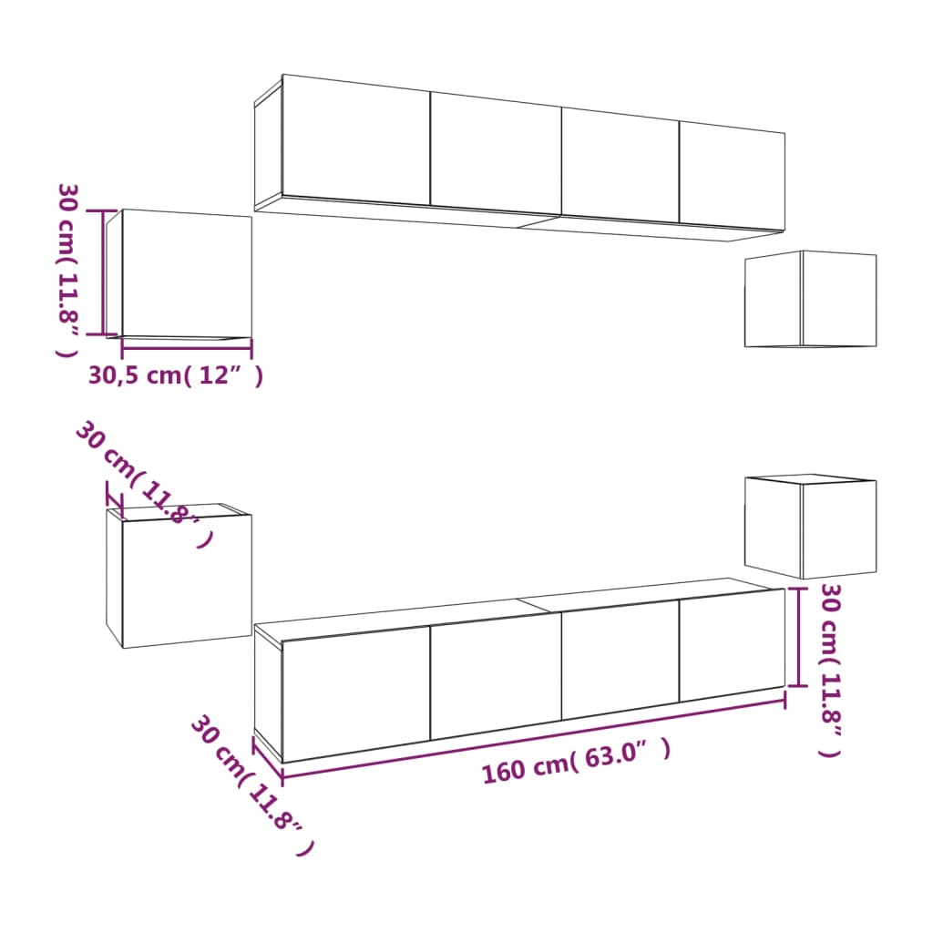 8 Piece TV Cabinet Set Concrete Grey Engineered Wood