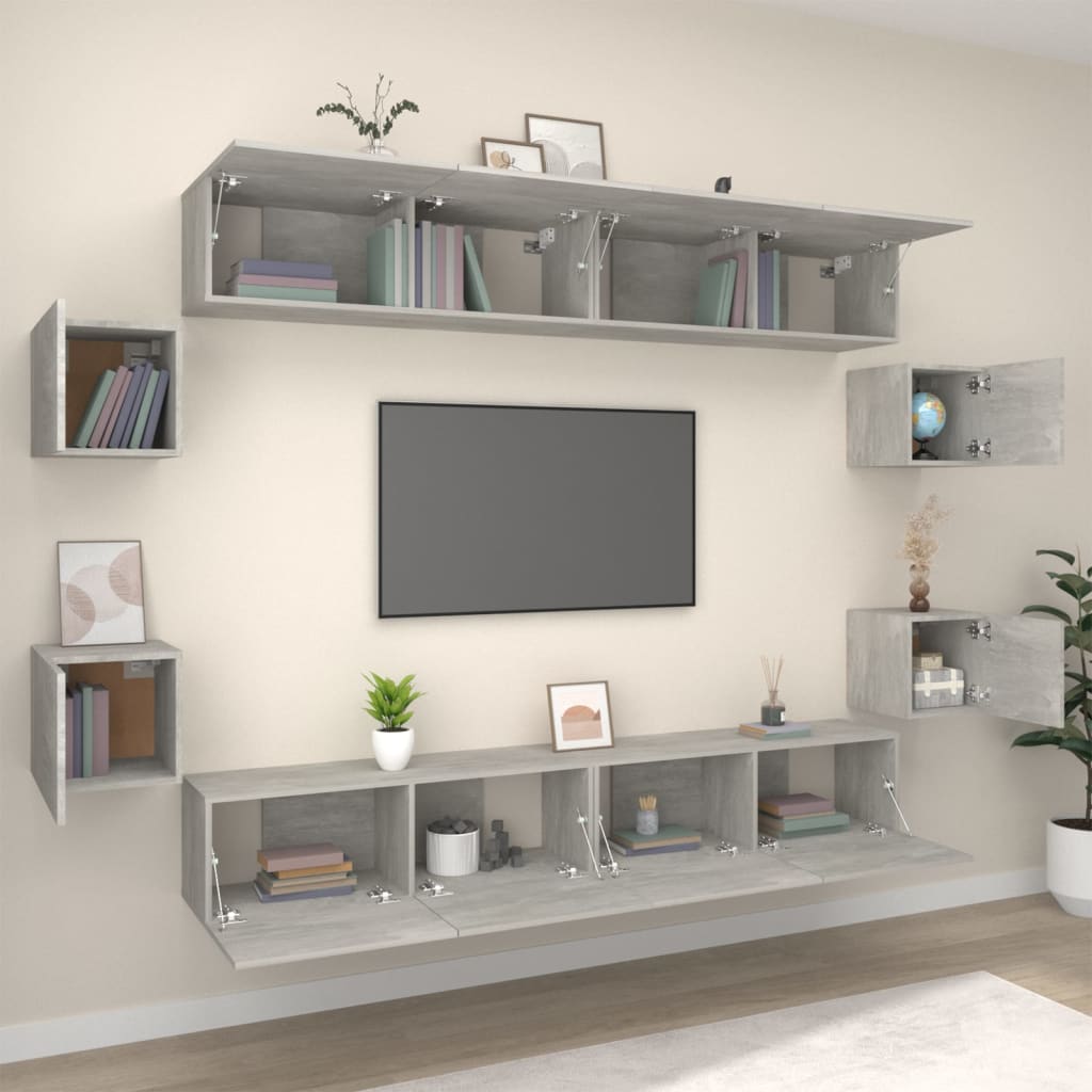8 Piece TV Cabinet Set Concrete Grey Engineered Wood