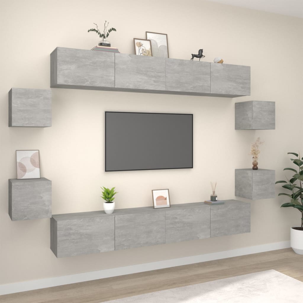 8 Piece TV Cabinet Set Concrete Grey Engineered Wood