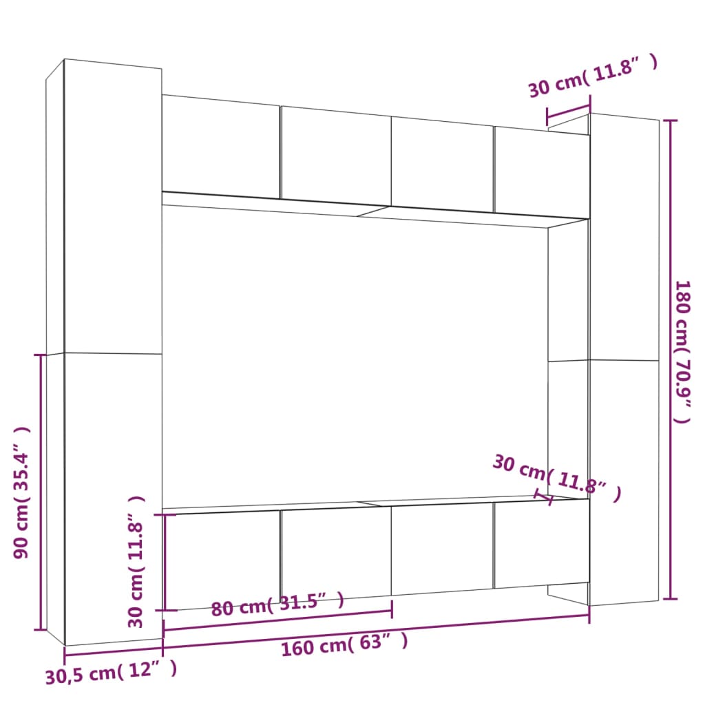 8 Piece TV Cabinet Set Grey Sonoma Engineered Wood