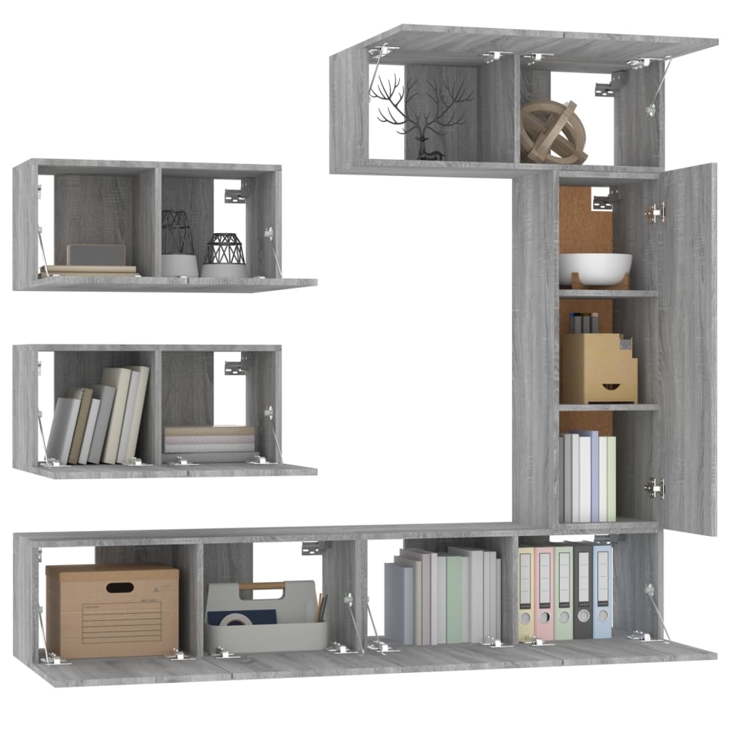 6 Piece TV Cabinet Set Grey Sonoma Engineered Wood