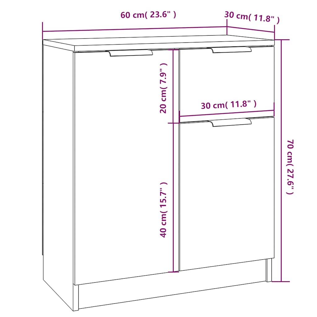 Sideboards 2 pcs Concrete Grey 60x30x70 cm Engineered Wood