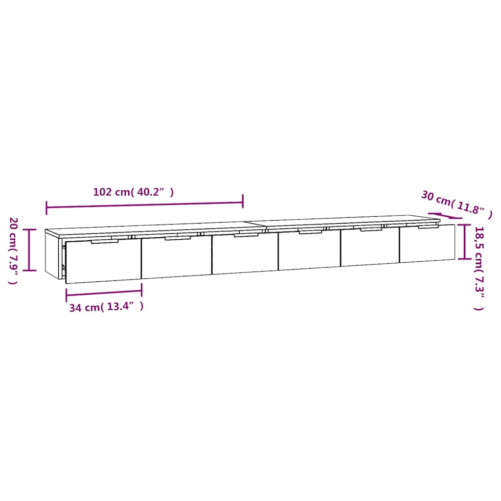 Wall Cabinets 2 pcs Sonoma Oak 102x30x20 cm Engineered Wood
