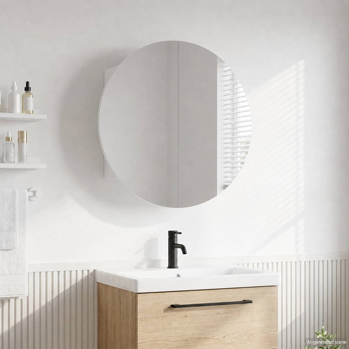Bathroom Cabinet with Round Mirror&LED White 40x40x17,5 cm