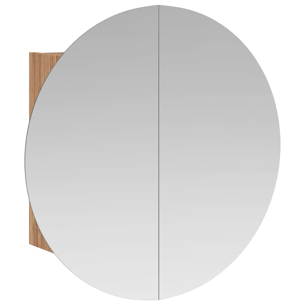 Bathroom Cabinet with Round Mirror&LED Oak 54x54x17,5 cm