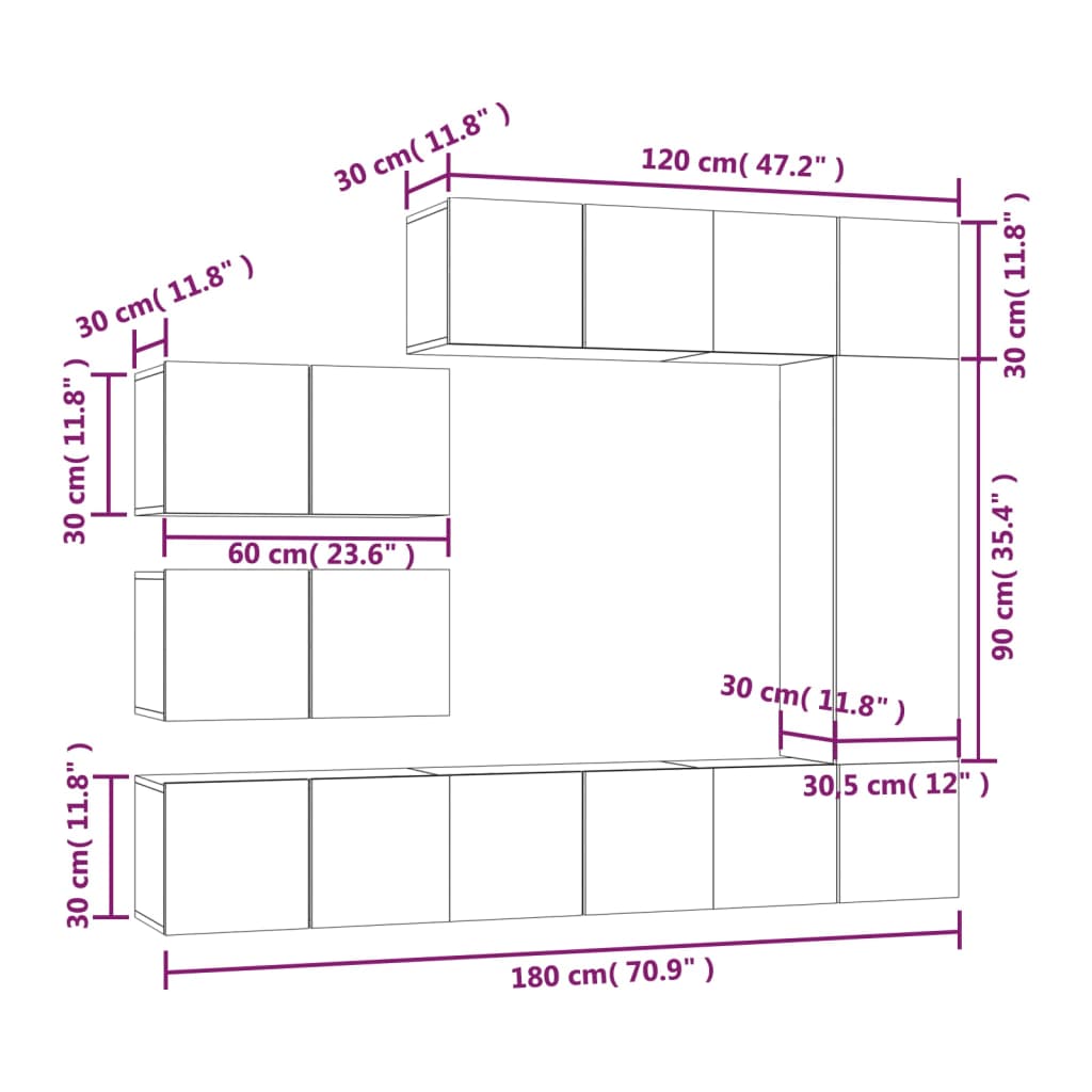 8 Piece TV Cabinet Set Grey Sonoma Engineered Wood
