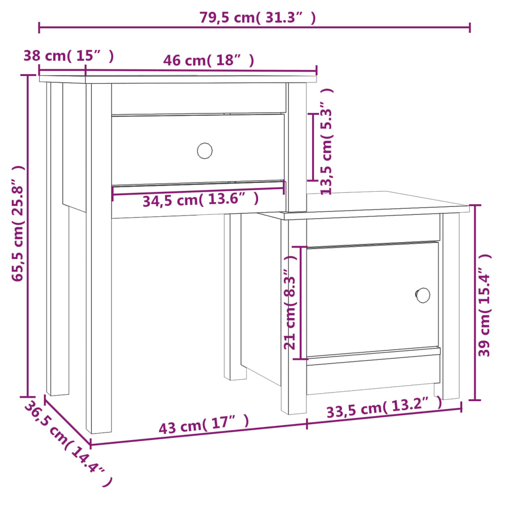 Bedside Cabinet 2 pcs Black 79.5x38x65.5 cm Solid Wood Pine