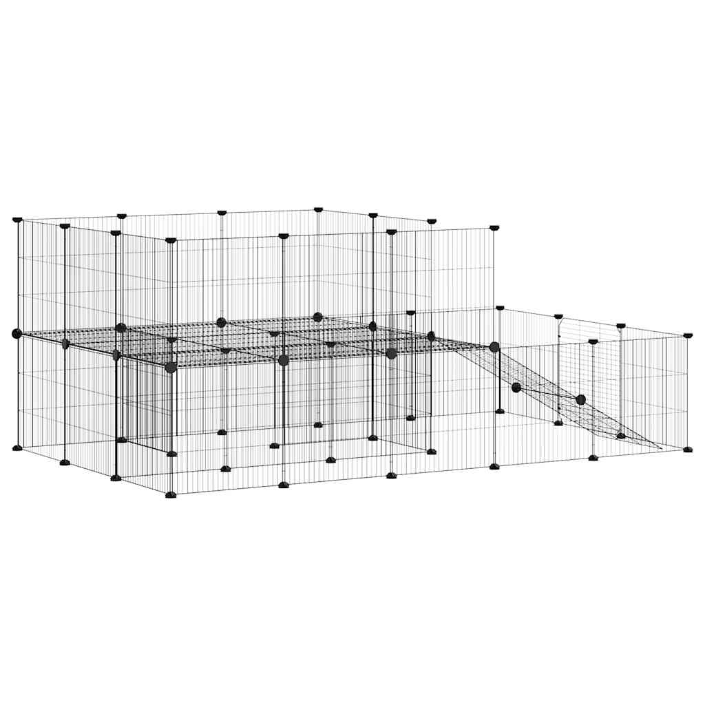 44-Panel Pet Cage with Door Black 175x105x70 cm Steel