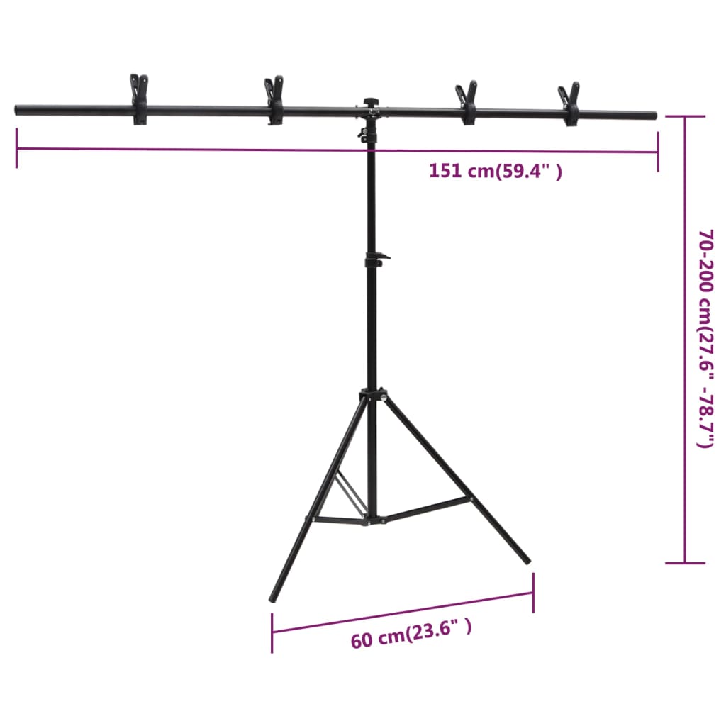 T-Shape Background Stand Black 151x60x(70-200) cm