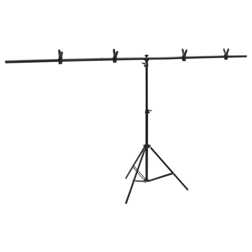 T-Shape Background Stand Black 201x60x(70-200) cm