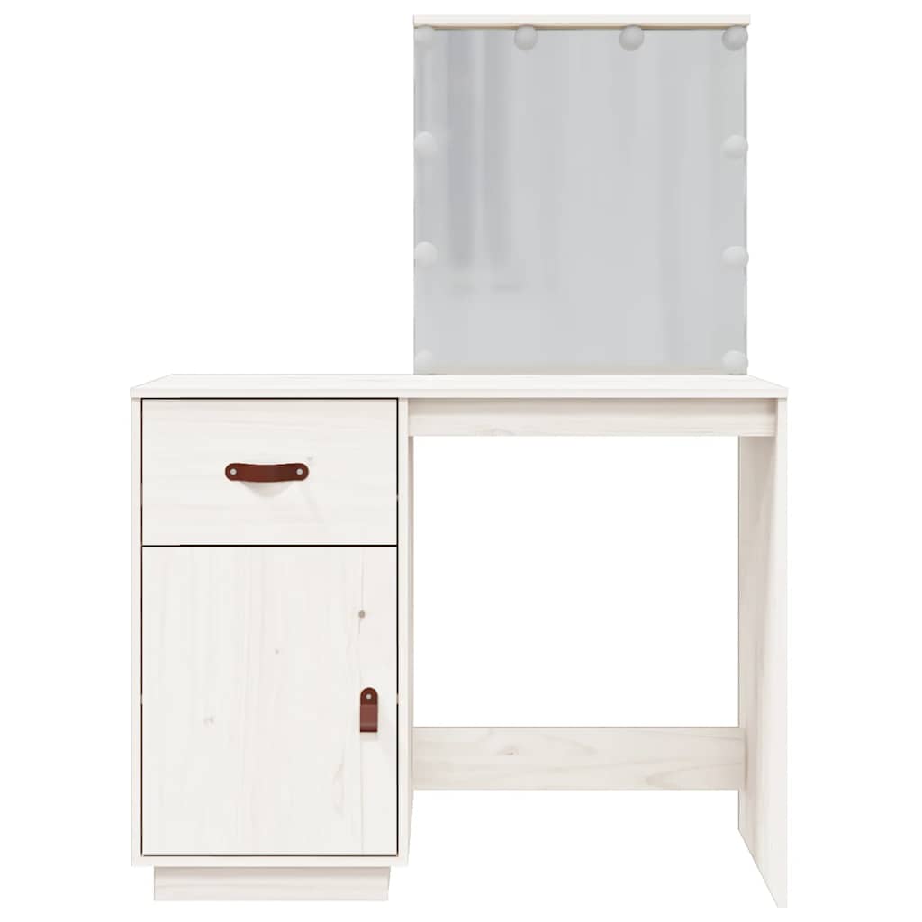 Dressing Table with LED White 95x50x133.5 cm Solid Wood Pine