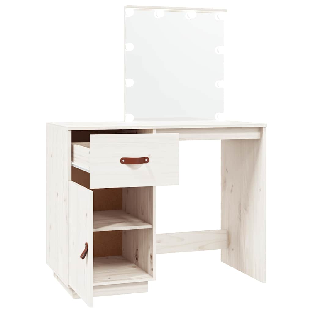 Dressing Table with LED White 95x50x133.5 cm Solid Wood Pine