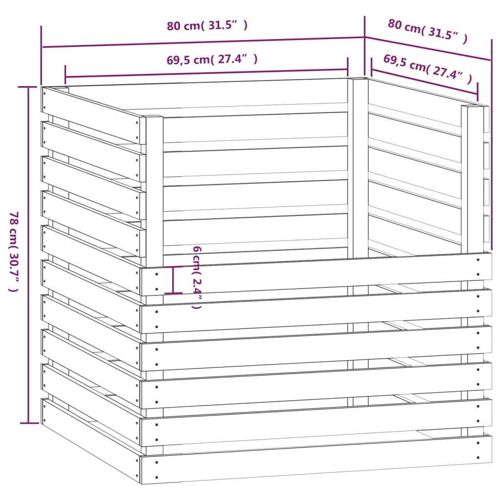 Composter 80x80x78 cm Solid Wood Pine