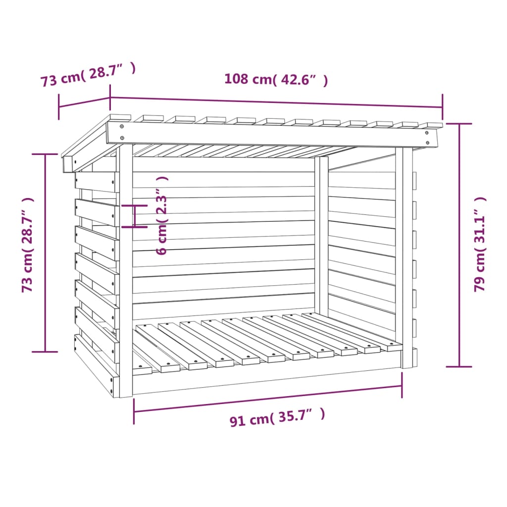 Firewood Rack White 108x73x79 cm Solid Wood Pine