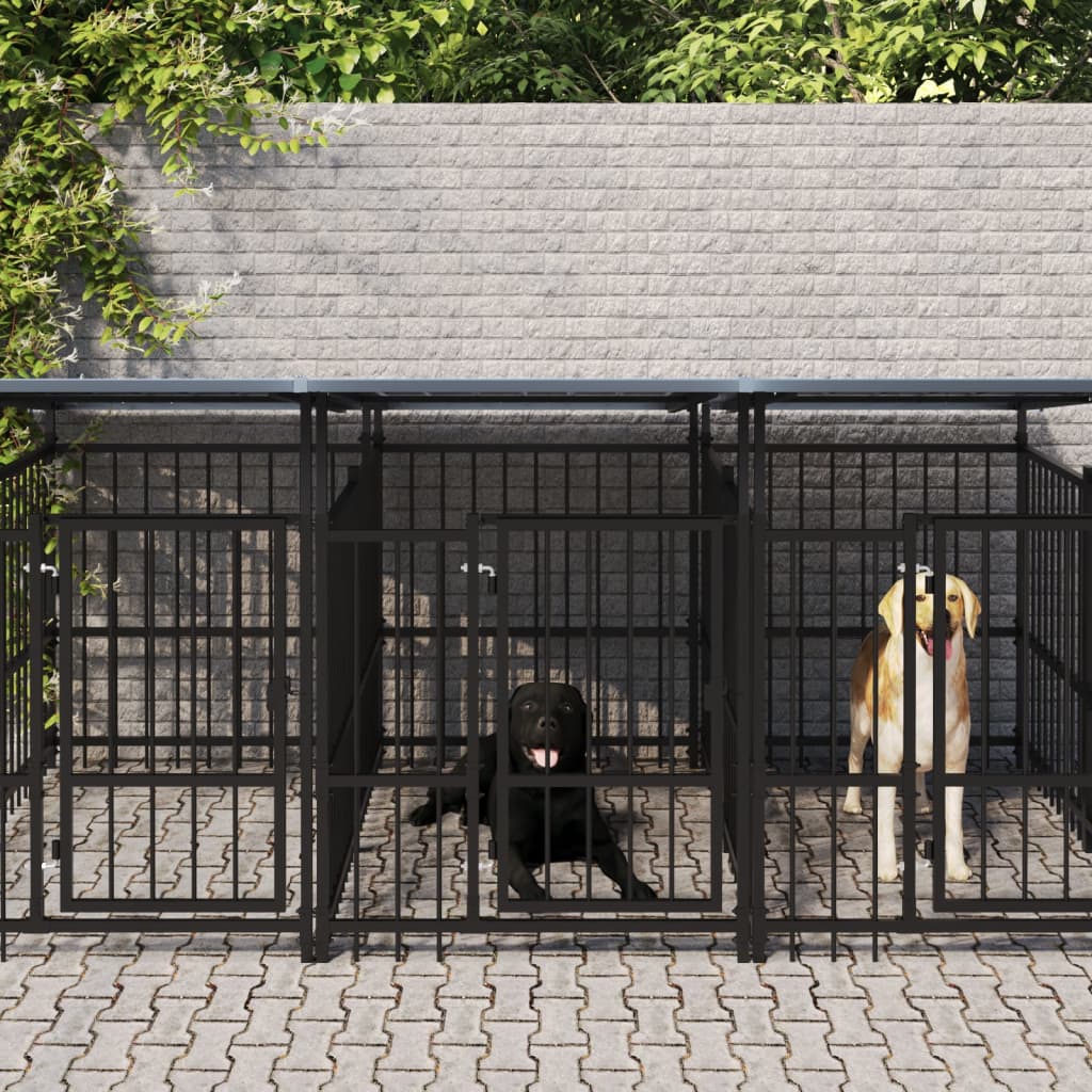 Outdoor Dog Kennel with Roof Steel 5.63 m²