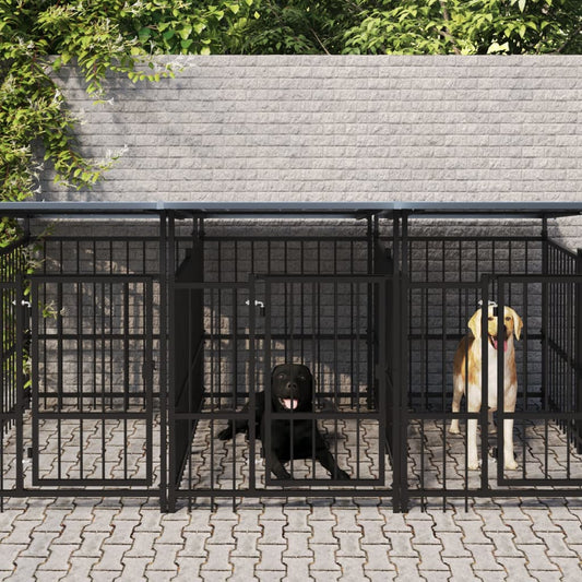 Outdoor Dog Kennel with Roof Steel 18.77 m²