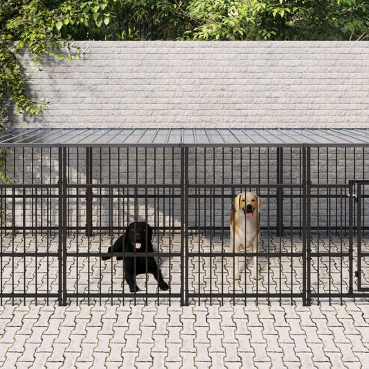 Outdoor Dog Kennel with Roof Steel 16.89 m²