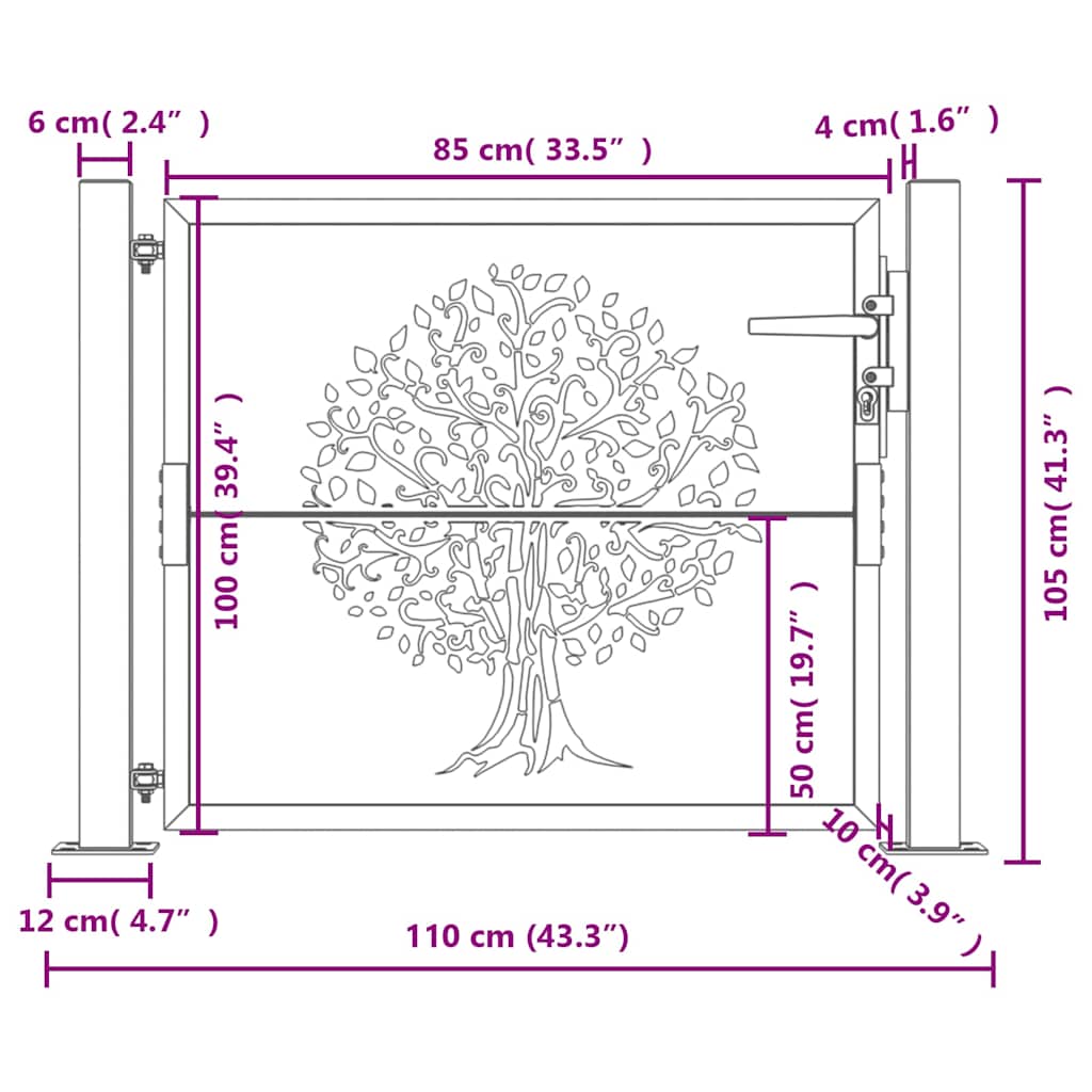 Garden Gate Anthracite 100x100 cm Steel Tree Design