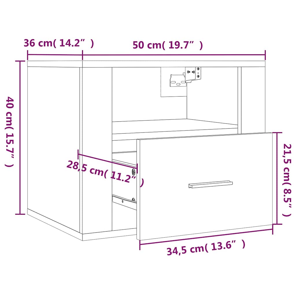Wall-mounted Bedside Cabinet Concrete Grey 50x36x40 cm