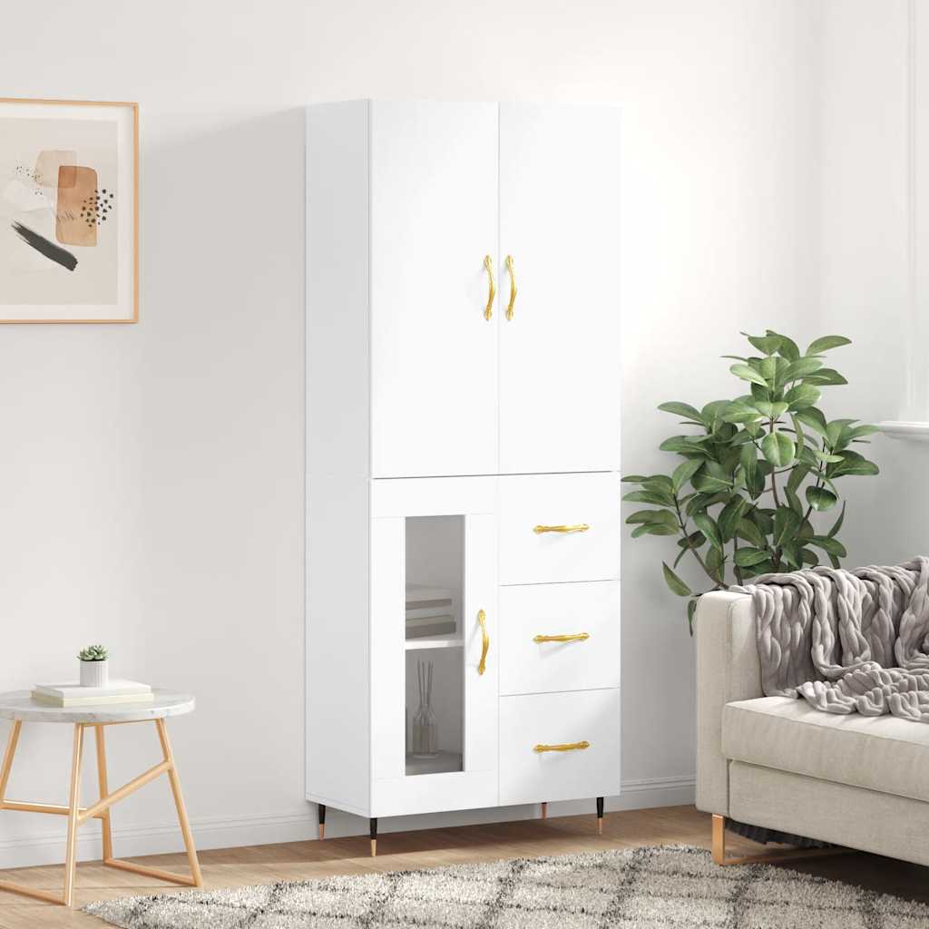 Highboard White 69,5x34x180 cm Engineered Wood