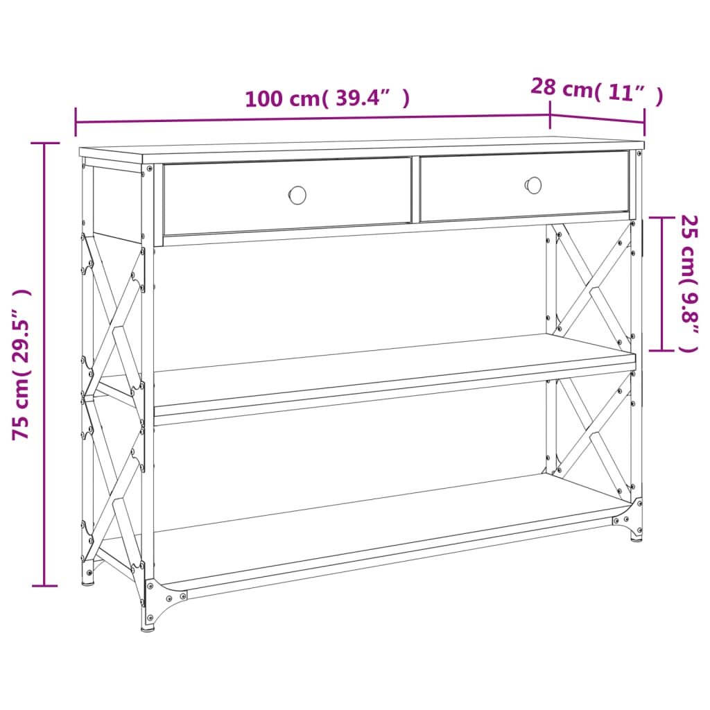 Console Table | Grey Sonoma | Engineered wood | 100x28x75 cm