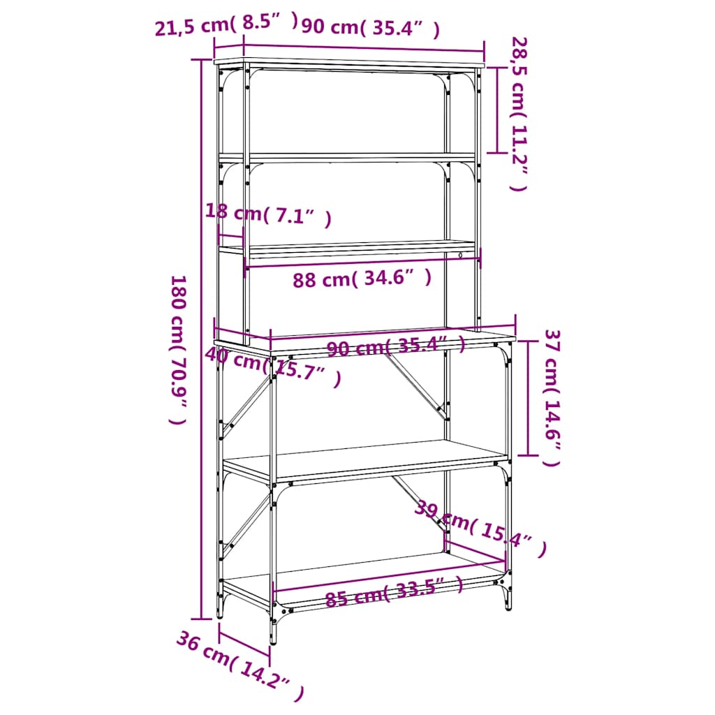 Baker's Rack 6-Tier Brown Oak 90x40x180 cm Engineered Wood