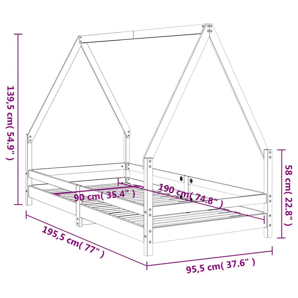 Kids Bed Frame 90x190 cm Solid Wood Pine