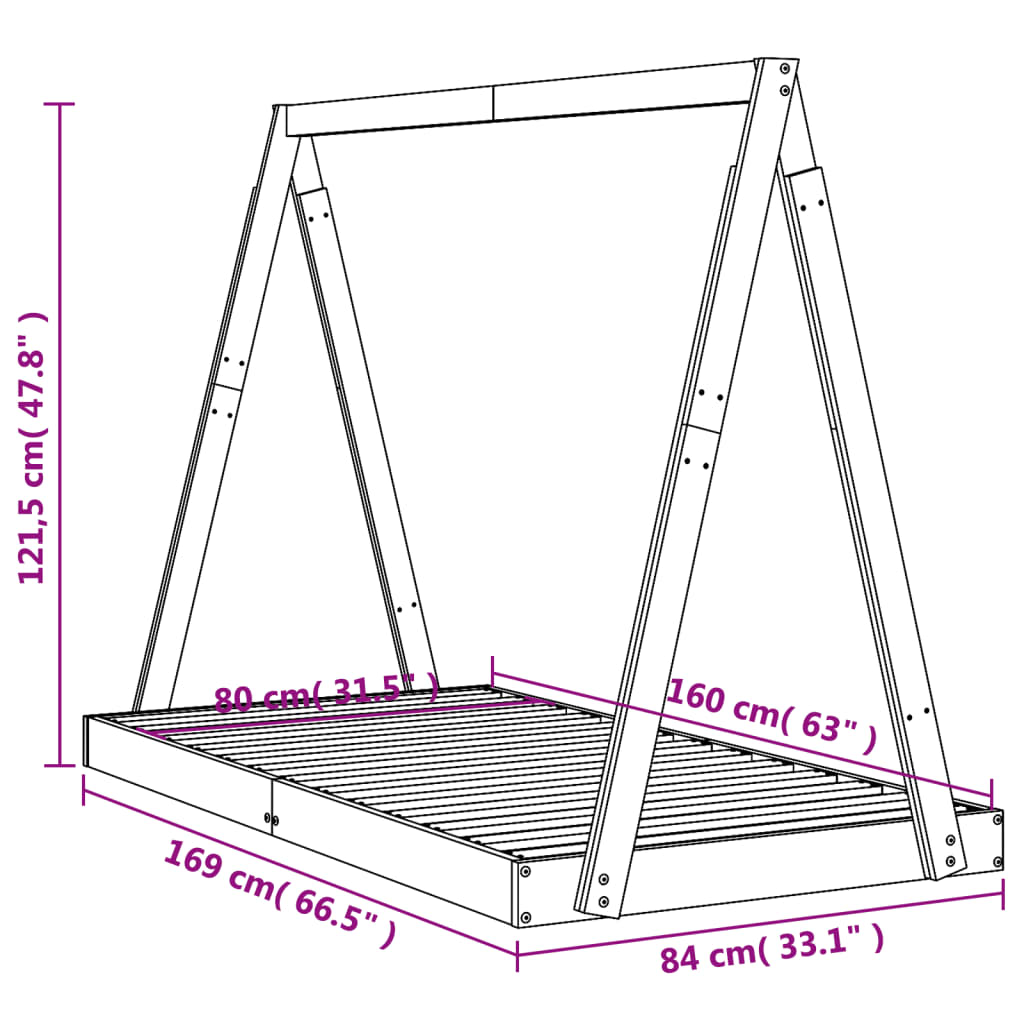 Kids Bed Frame 80x160 cm Solid Wood Pine