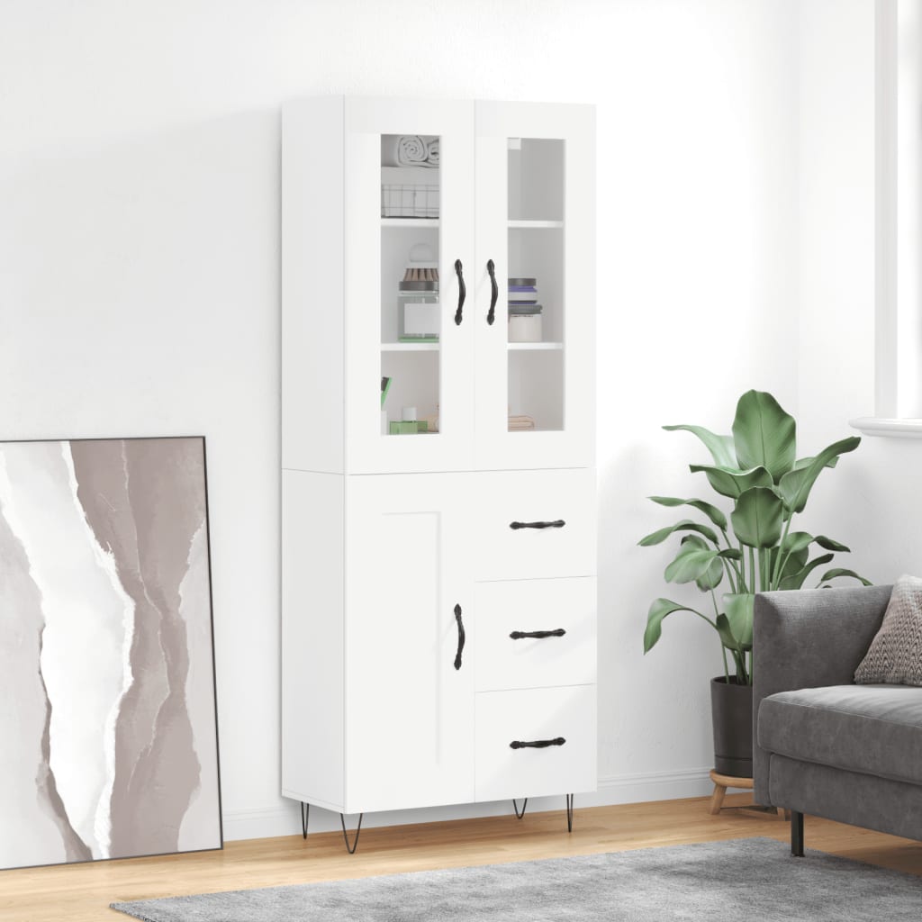 Highboard White 69.5x34x180 cm Engineered Wood
