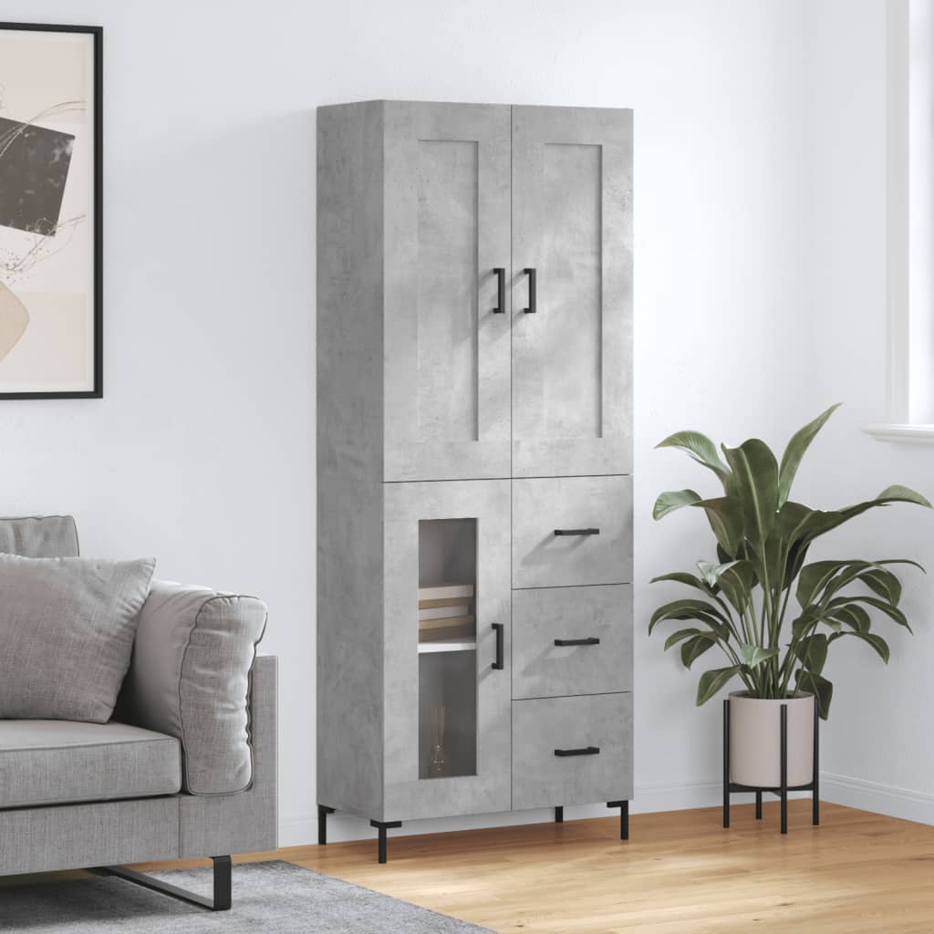 Highboard Concrete Grey 69.5x34x180 cm Engineered Wood